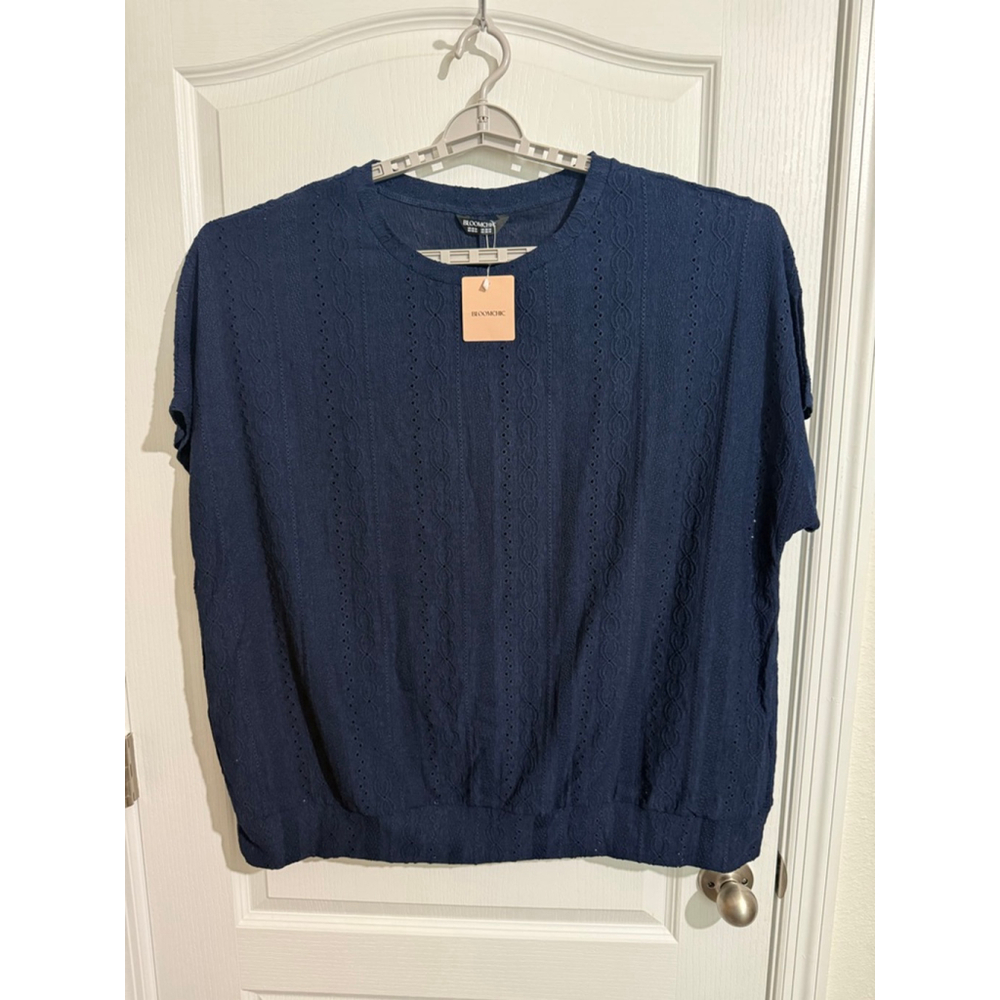 Women's BLOOMCHIC Navy Eyelet Short Sleeve Tee Plus Size 22-24